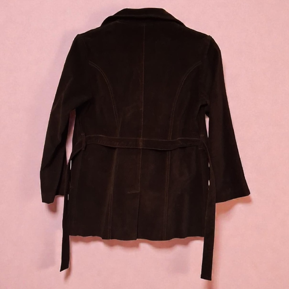 GAP Spring Leather Belted Jacket Dark Brown Mid-Length | Women's Size: Large - Picture 5 of 16